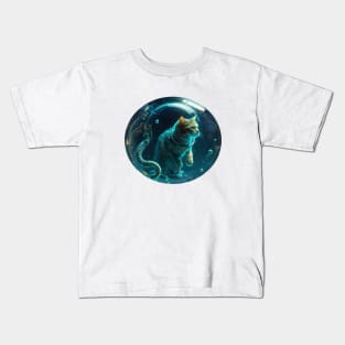 Cat inside a blue water bubbles Kids T-Shirt